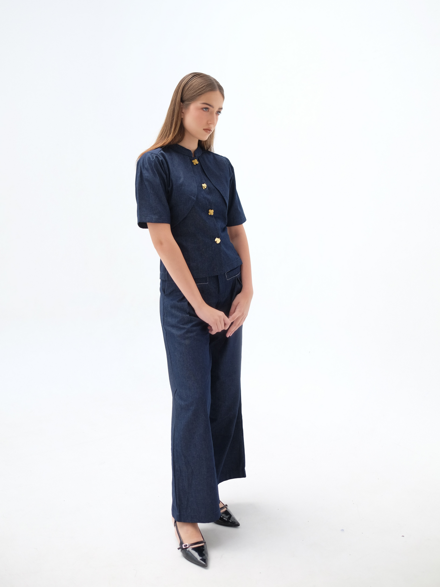 AUCTUS - Solene Denim Button Top