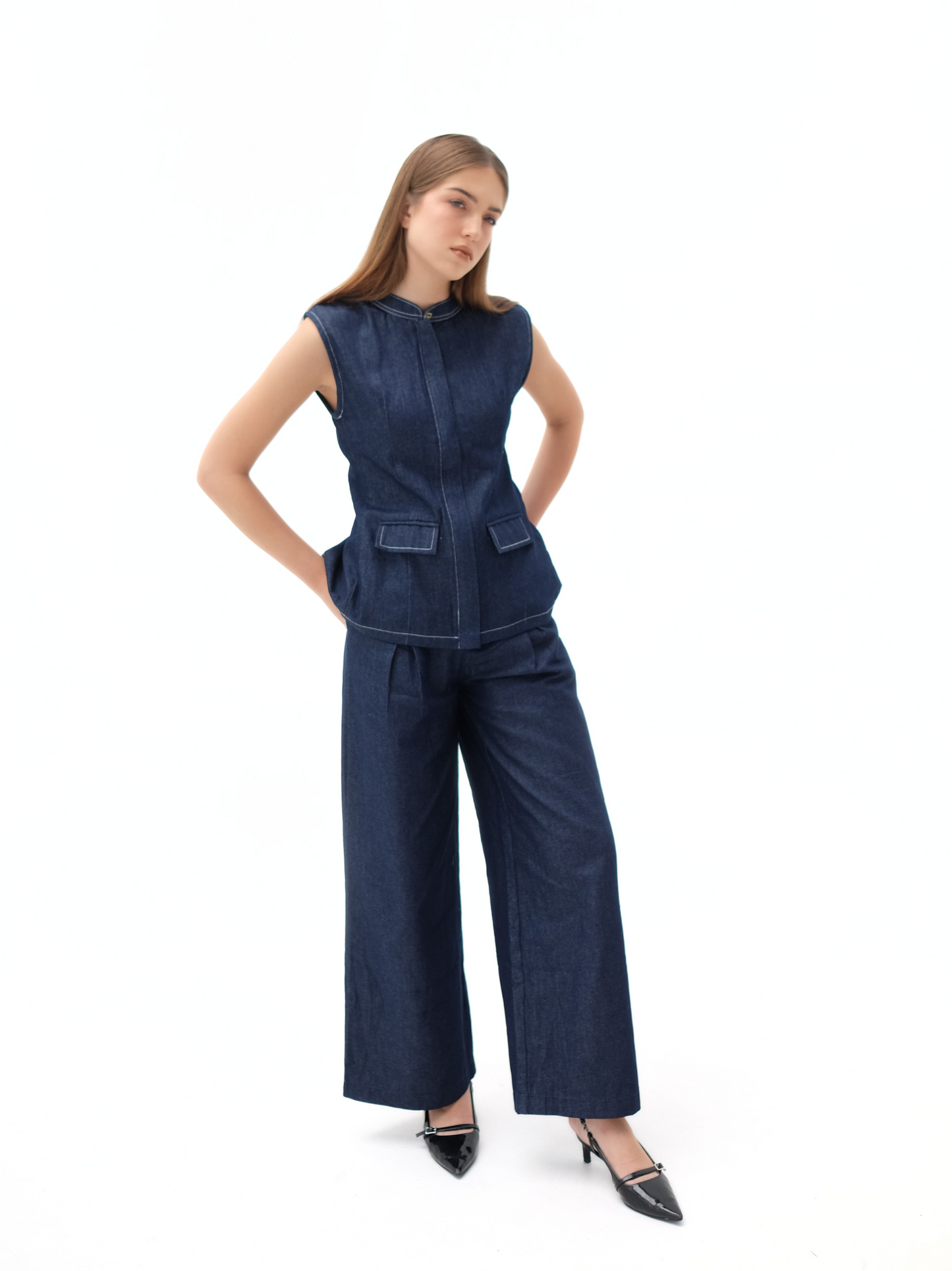 AUCTUS - Olive Denim Zipper Top
