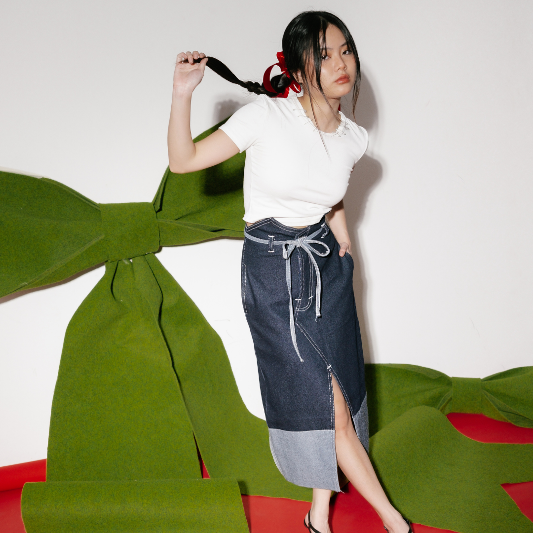 Nicole Bow Denim Skirt