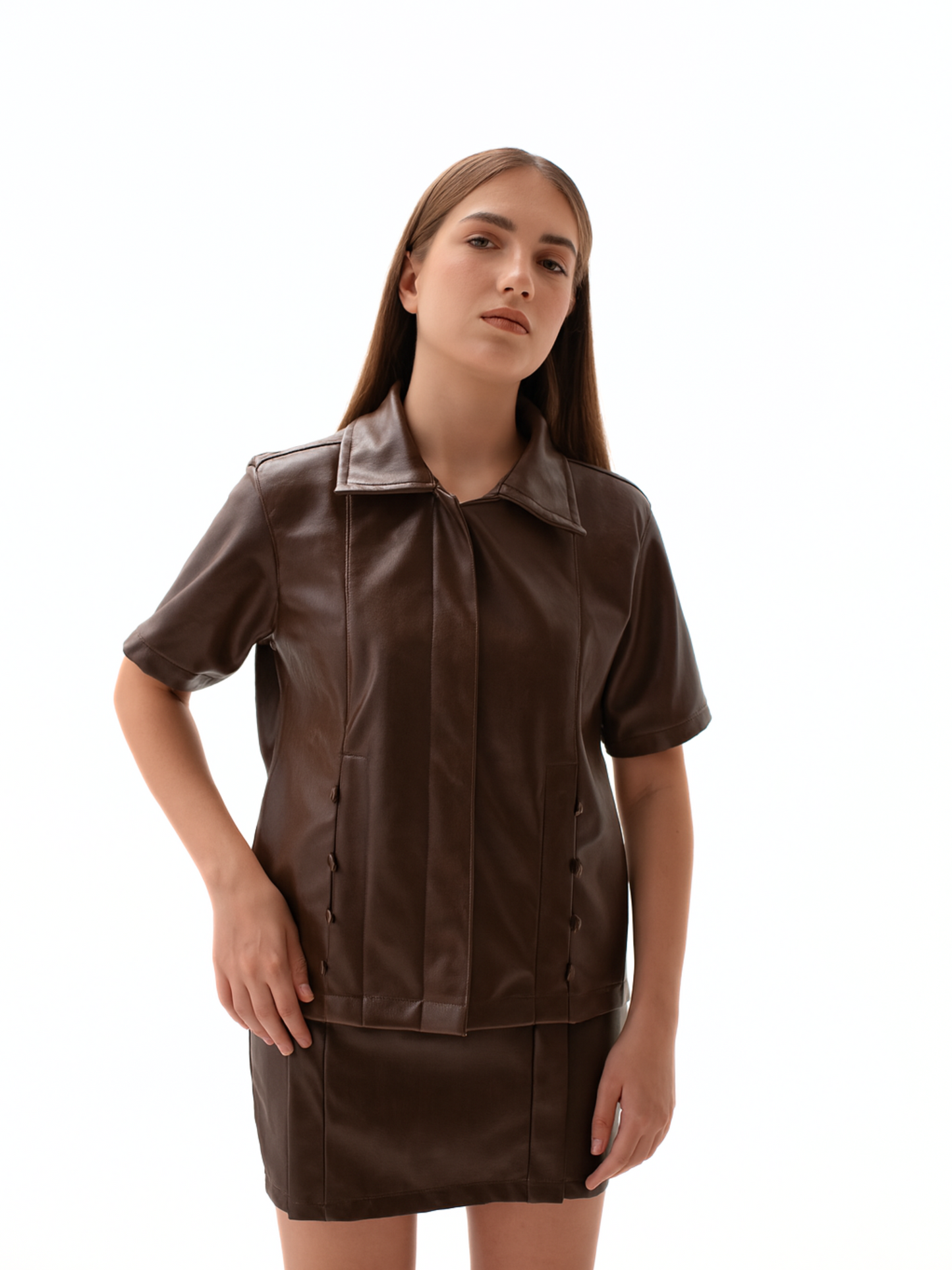 AUCTUS - Kylie Leather Zipper Top