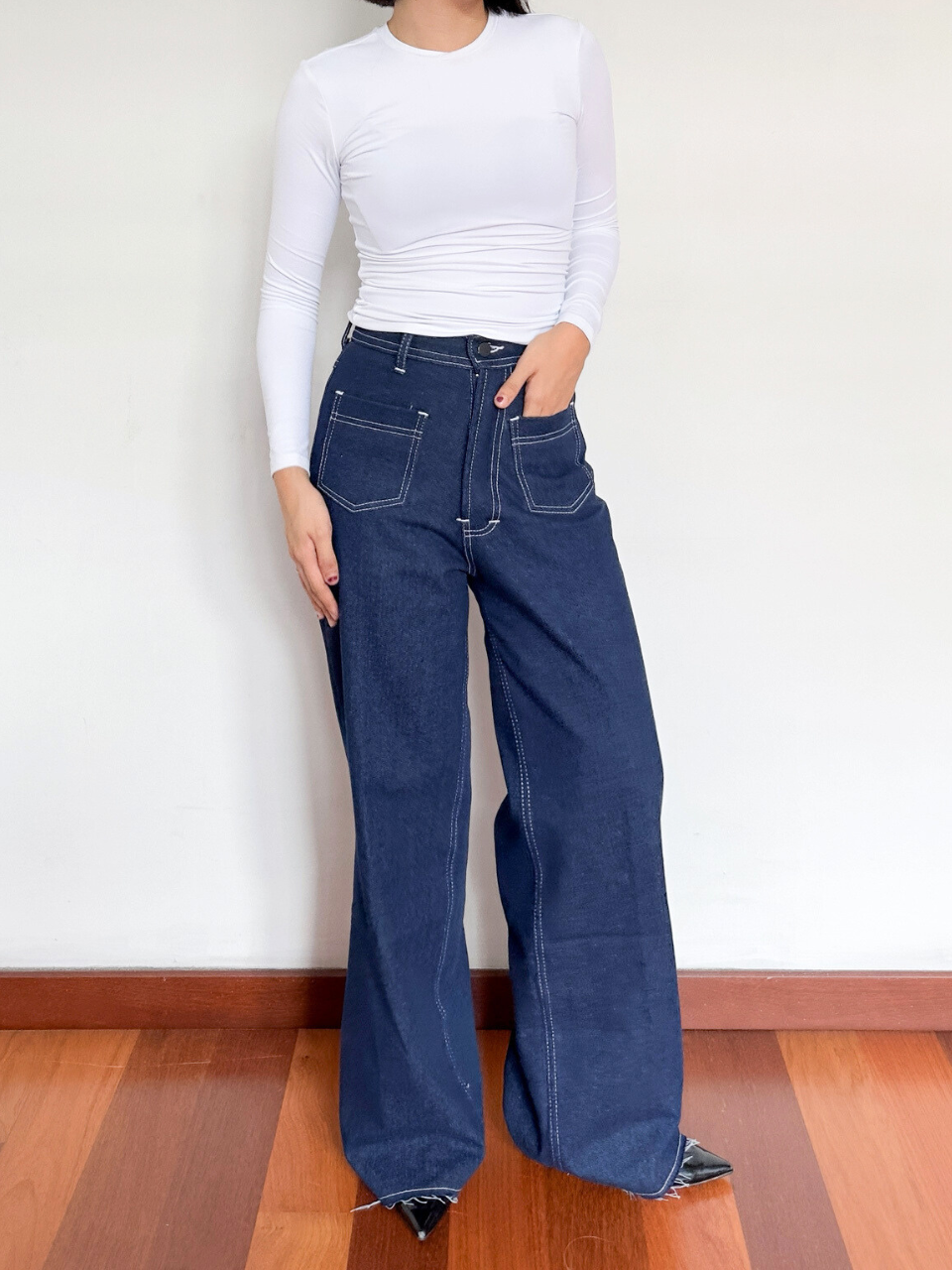 Lucy Pocket Wide Leg Denim Jeans Pants