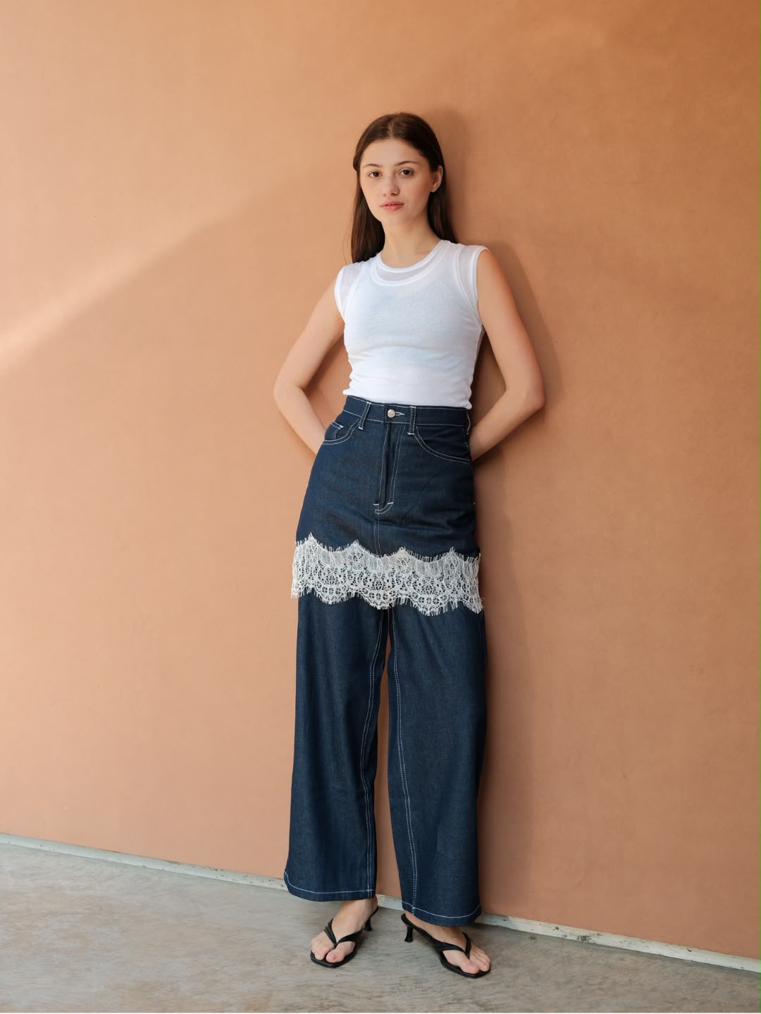 AUCTUS - Luca Lace Overlay Denim Pants