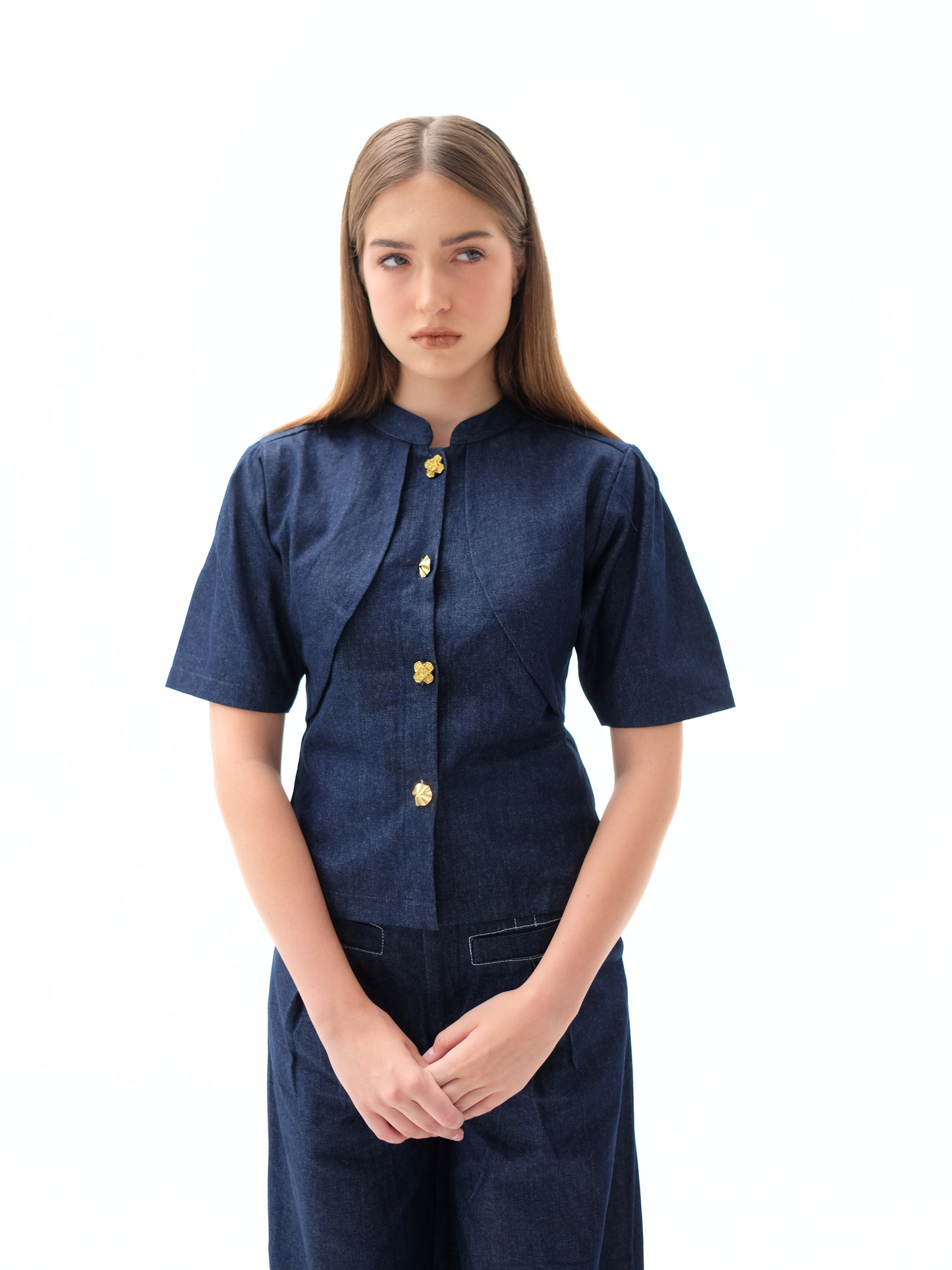 AUCTUS - Solene Denim Button Top