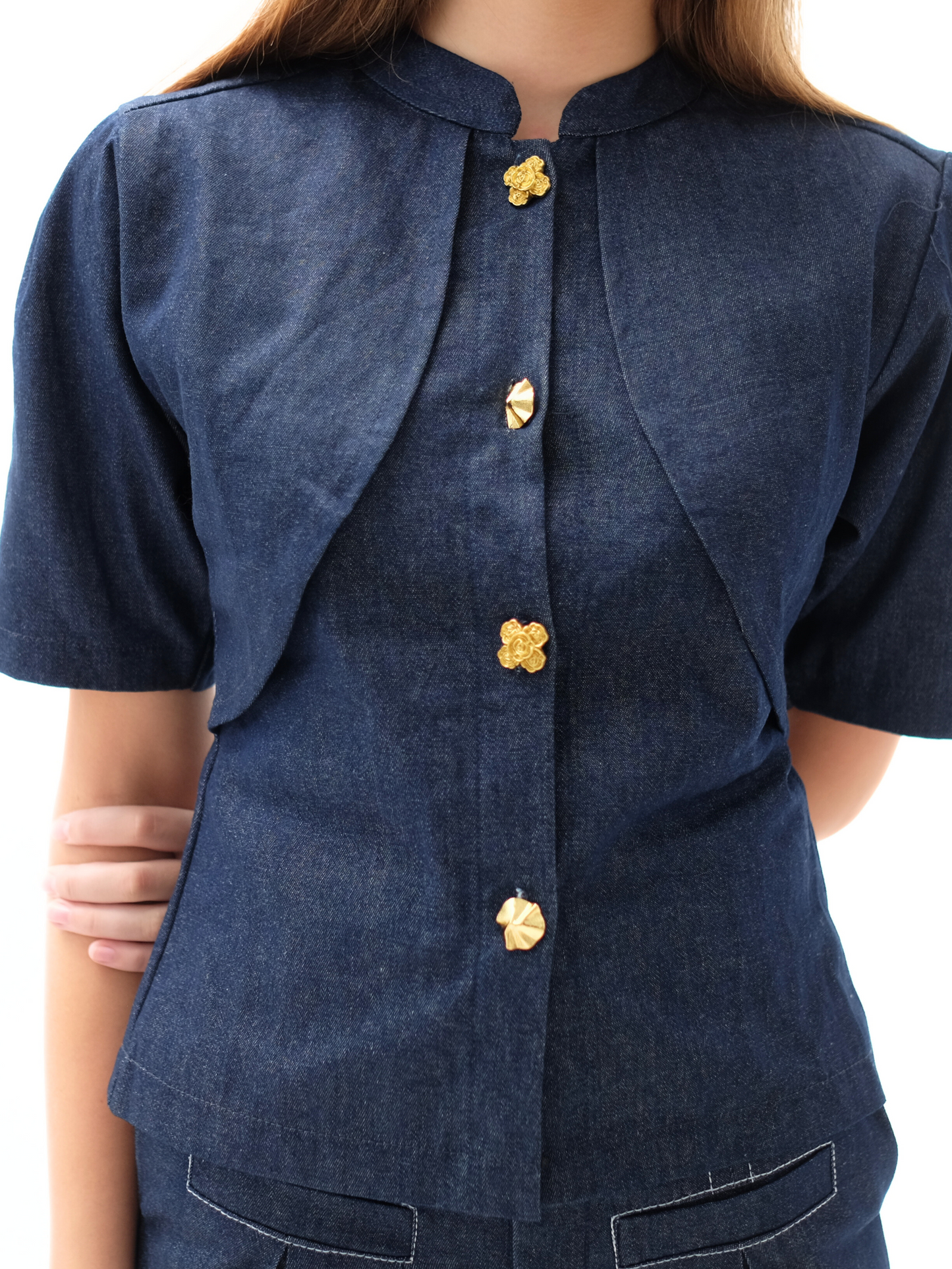 AUCTUS - Solene Denim Button Top