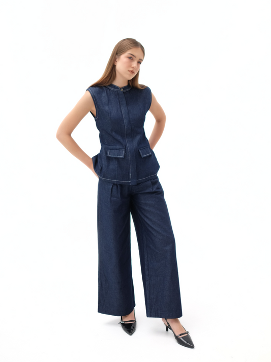 AUCTUS - Olive Denim Zipper Top