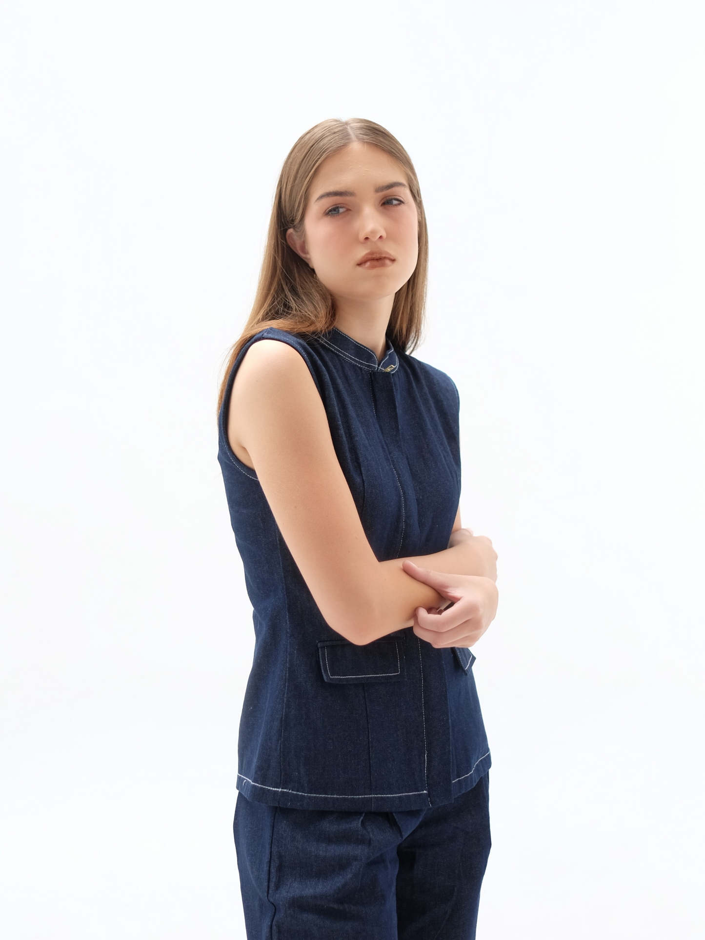 AUCTUS - Olive Denim Zipper Top