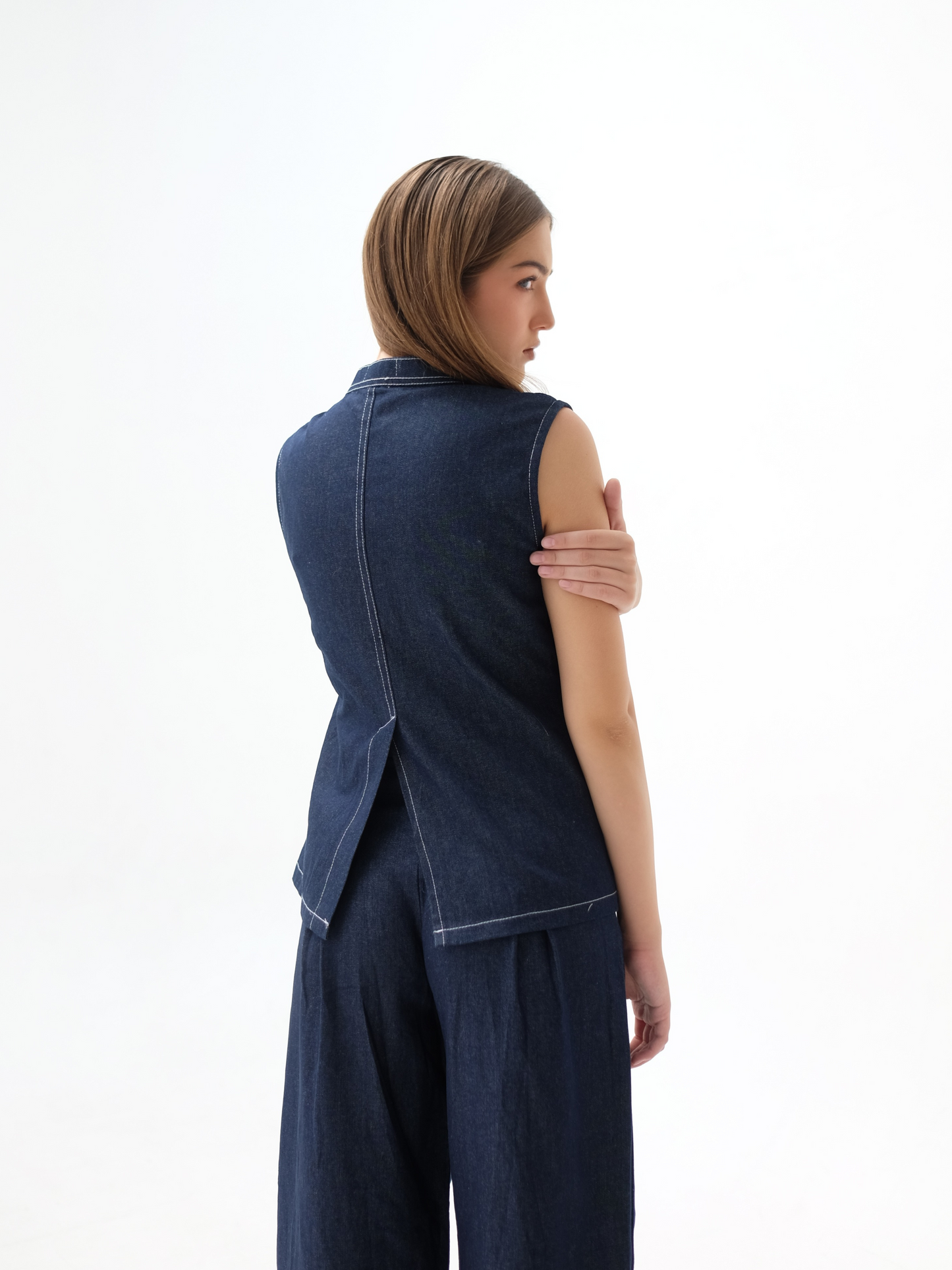 AUCTUS - Olive Denim Zipper Top