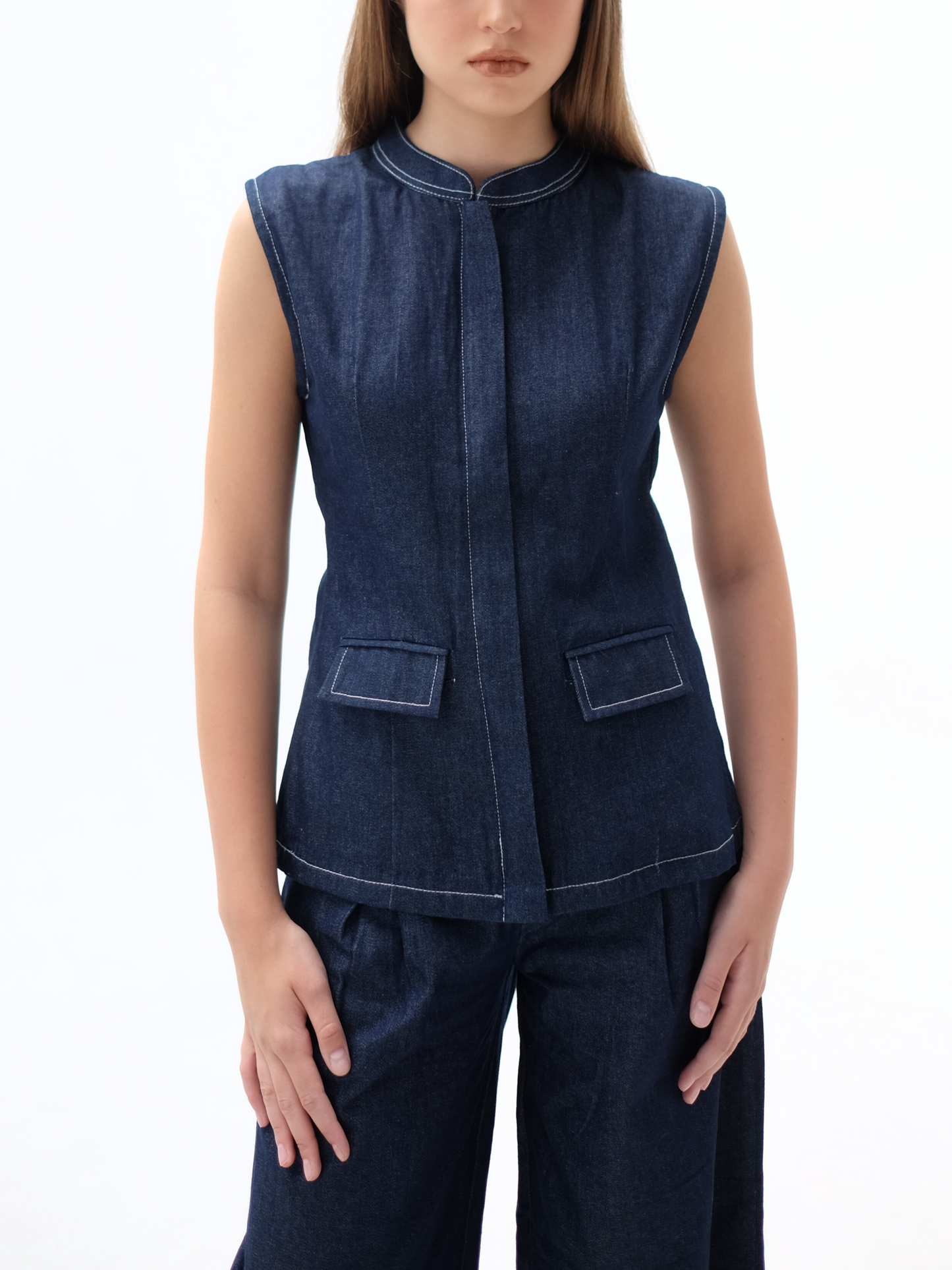 AUCTUS - Olive Denim Zipper Top
