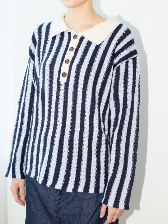 AUCTUS - Mabel Stripe LongSleeve Knit Top