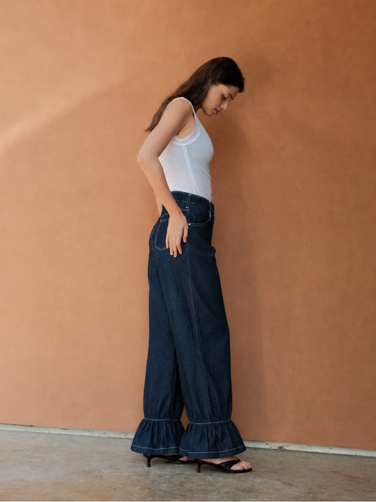AUCTUS - Vera Ruffle Denim Pants