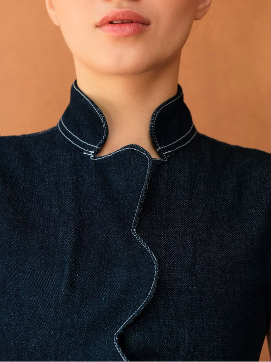 AUCTUS - Sera Scallop Peplum Denim Top