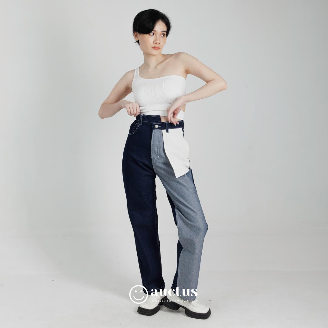 Fake Two Tone Denim Pants